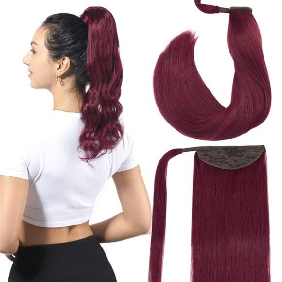 Pony Tail Hair Extensions Hairpieces for Girls,Burgundy#530, 80g 16 "